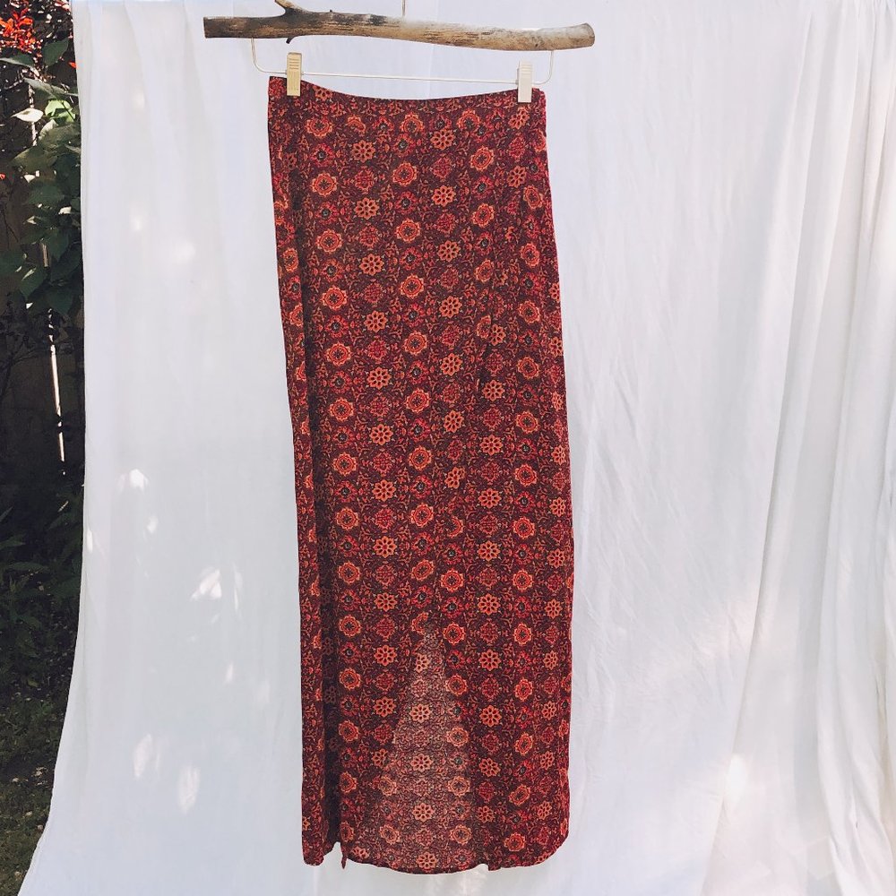 Red pattern wrap cotton skirt